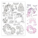 Patrón de unicornio: ¡Un sello de silicona transparente con temática de unicornio de 16x11 cm lleno de imaginación de cuento de hadas! Es muy adecuado como decoración para tarjetas de felicitación e imágenes prediseñadas de cumpleaños, y no podría ser mejor como regalo para niños.