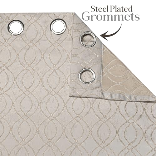 Image of Yellow Weaves 1 Pc Jacquard Oval Eyelet Long Door Curtain - Perfect for Home, Office, Bedroom, Living Room & Balcony - 7 Feet (Beige)