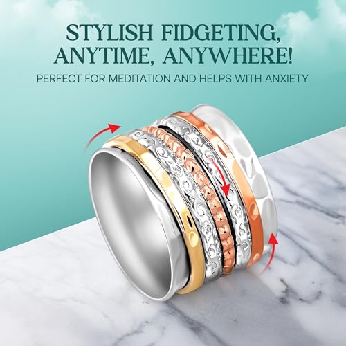 Boho-Magic 925 Sterling Silver Spinner Ring for Women with Copper and Brass Bands – Handmade Silver Band Ring for Everyday Wear, Comfort, and Style3