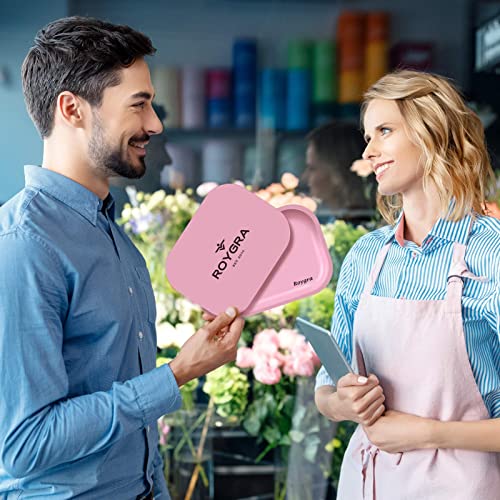 roygra Rolling Tray with Magnetic Lid Set, Small Metal Tray with Lid, Cigarette Pre Roll Smoking Accessories, Portable Smell Proof Rolling Trays for Smokers, Home Table Decor, 7 x 5.5 inch - Pink