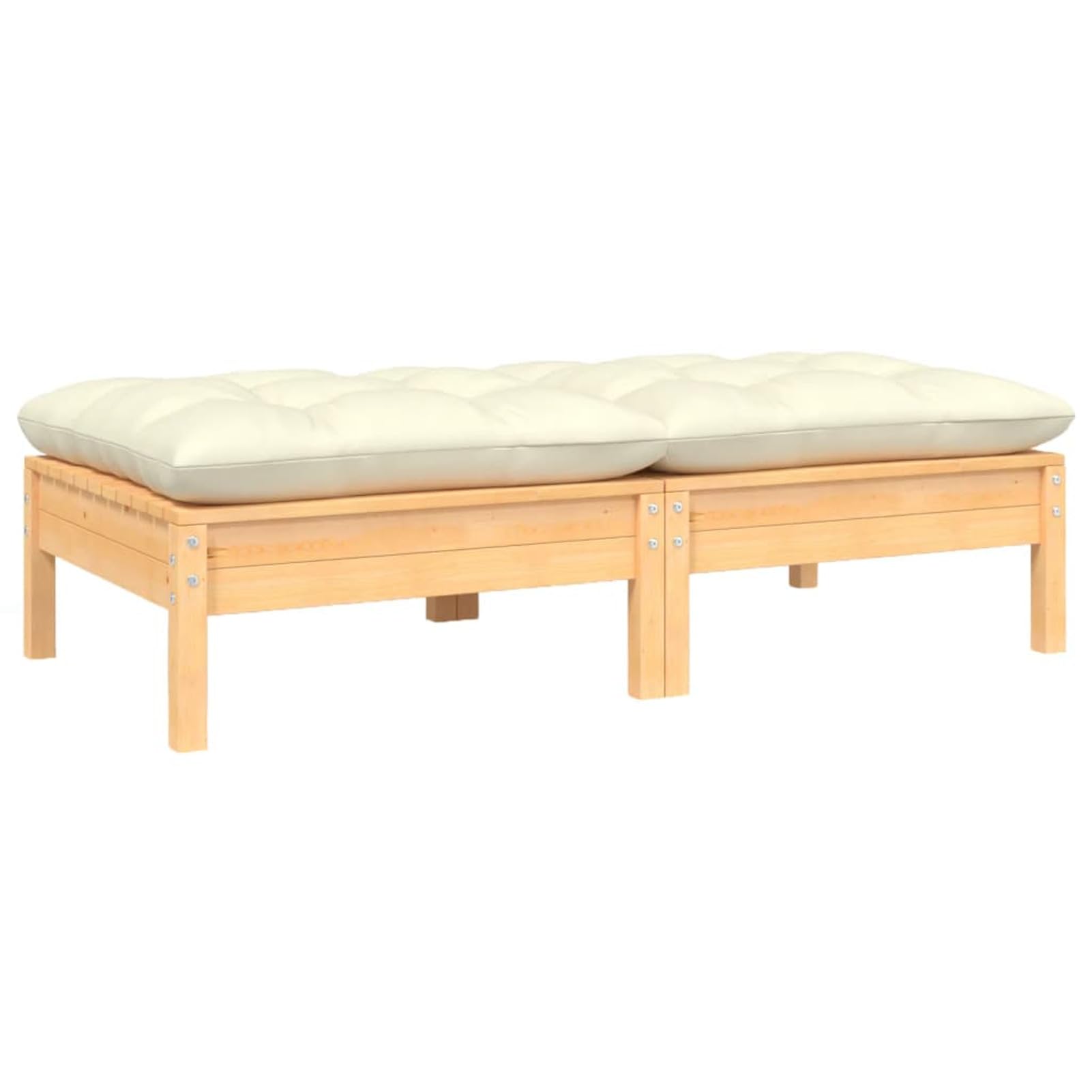 Homgoday Sofá de jardín de 2 plazas Madera Maciza Pino con Cojines cremasofa Exterior palets Madera Sofa palets Exterior Marrón y cremareposapiés (2 Unidades)