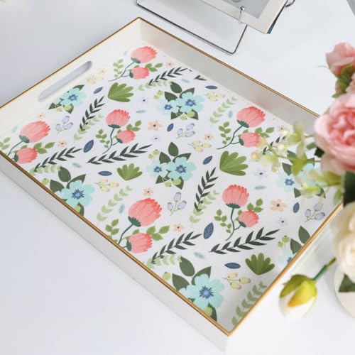 Leemxiiny Rectangle Serving Tray with Handles, Coffee Table Tray for Ottoman, Living Room, Outdoor Tray for Patio Entertaining, Serving Breakfast Kitchen Platter LEE3040WH — view 3