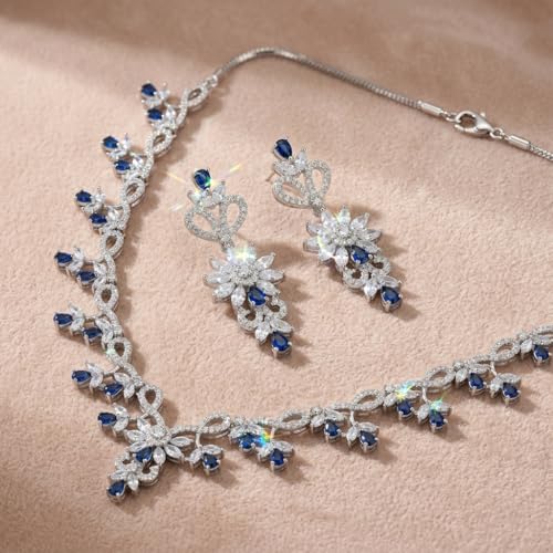 Image of Alloy White Plated American Diamond Necklace Set for Women and Girls with Matching Earrings, S Hook Closure Necklace and Push Plug Earrings for Traditional Outfit