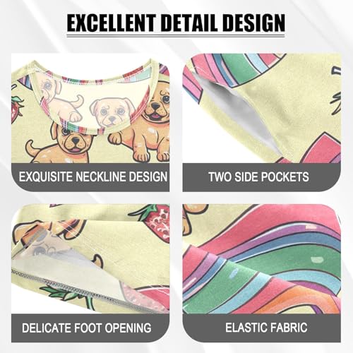 ALAZA Strawberry Puppy Dog Rainbow Yellow Pajamas Short Sleeve 2 Piece Sleepwear Top and Bottom Pajama Set Unisex4