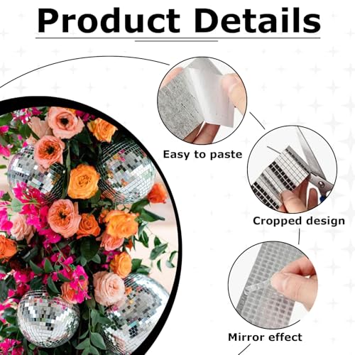 3200 Stück Spiegel Mosaik Selbstklebend,Discokugel Klebestreifen,Selbstklebende Mini Spiegel,Selbstklebend Echt Quadratisch Glas,Mosaikfliesen Aufkleber 5 X 5 Mm Glas Für Ktv Hause Diy