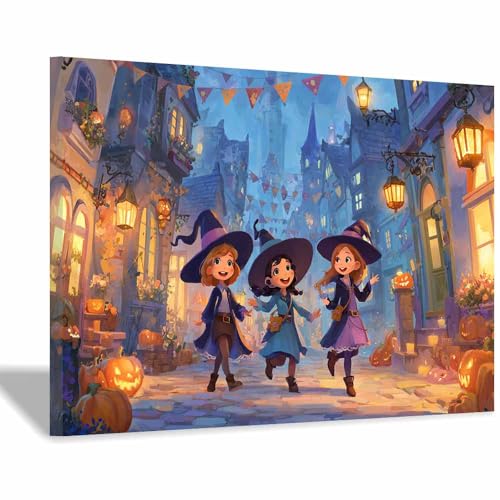 Peinture d'Halloween affiche décoration orange 40x60cm encadrée pour maison et bureau