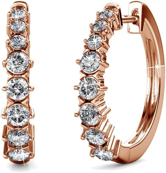 Cate & Chloe Claire 18k White Gold-Plated 20mm Silver Hoop Earrings with Simulated Diamond Crystals, Small Elegant Hoops, Hypoallergenic Jewelry for Women Gift for Her on Christmas, Anniversary