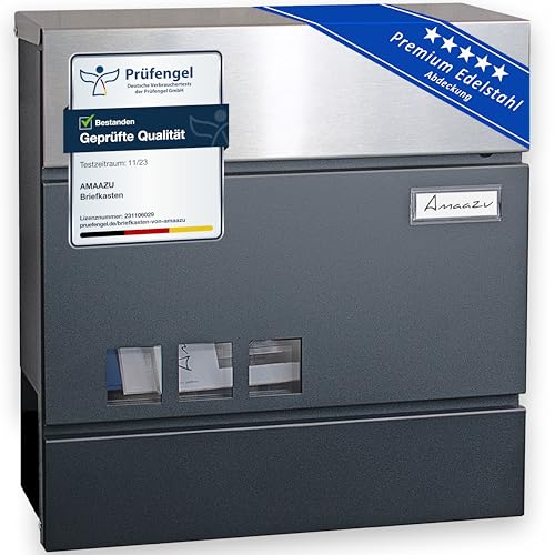 AMAAZU Briefkasten anthrazit - Edelstahl, mit Sichtfenster und...
