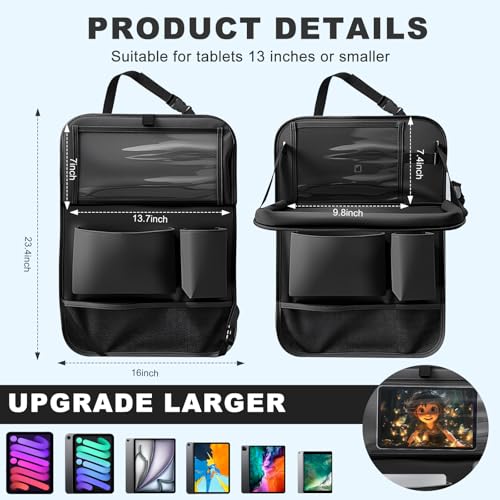 Image of Car Backseat Organizer with Tablet Holder,6 Storage Pockets Car Storage Organizer with Foldable Food Tray,Kick Mats Backseat Protector Travel Accessories (Black)