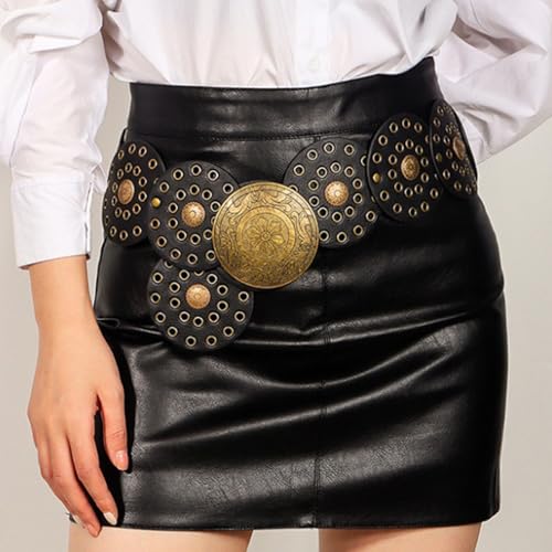 Western Belts for Women Vintage Disc Waist Belts Concho Leather Belts Boho Waist Belt for Dress Jeans with Metal Buckle3