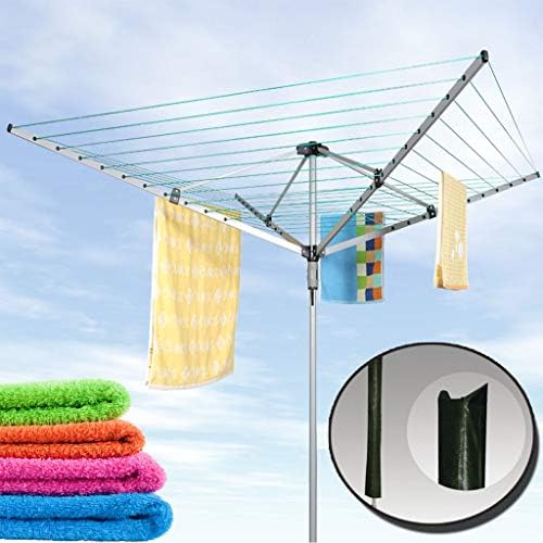 Qomfy Rotary 30m 3 Arms Garden Washing Line Clothes Airer Dryer Pole Powder Coated Steel Folding Laundry outdoor Support prop Airer Tree umbrella system