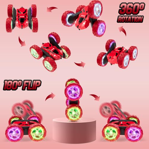 Image of Hamdol Remote Control Car for Kids Ages 6-12, 4WD RC Stunt Car with LED Lights & 360 Flips, 2.4GHz Fast Electric Toy Vehicle, Upgraded Battery, Birthday for Boys Ages 8-10