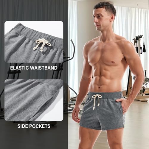 AMY COULEE Mens Sweat Shorts Cotton 3 inch Training Workout Gym Shorts Casual Running Shorts with Pockets2