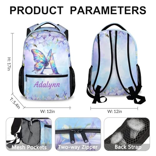 Kids Girls Backpack, Schoolbag for Girls 6-8, Personalized Butterfly Backpacks, Cute Initial Name Backpack, 17 Inch Custom Student Bookbag for Travel and School2