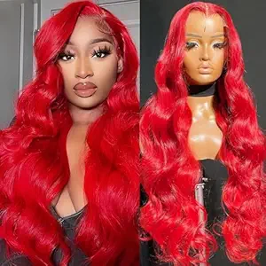 AAY Red Human Hair Wig 200 Density Body Wave 13x4 HD Lace Frontal Wigs Human Hair Colored Red Lace Front Wigs Human Hair Pre Plucked with Baby Hair Real Hair Wigs for Women Glueless 24 Inch