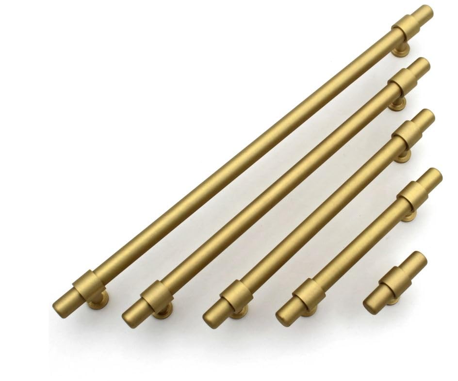 ABVIN Premium Solid Brass Round Cabinet Bar Pull Handles Matt Gold Furniture Hardware Drawers Kitchens Cupboard Door (Made of Brass) (5.7 inch)-image-16