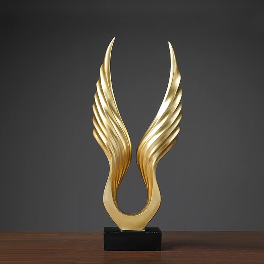 ゴールド　羽根を広げた天使の置物 ゴールド 羽根を広げた天使の置物