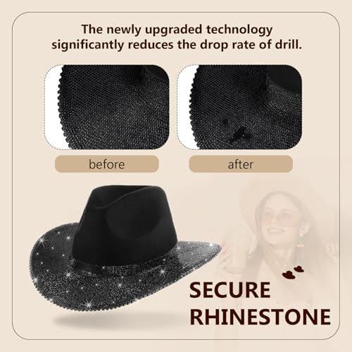 Image of Hercicy Rhinestone Cowboy Hat with Diamond Fringe CowHat for Cosplay Wedding circumference between 21.5 and 23.5 inches