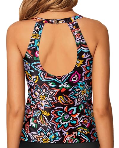 Image of Tempt Me High Neck Tankini Top Backless Bathing Suit for Women Key Hole Swimsuit Swim Top Only
