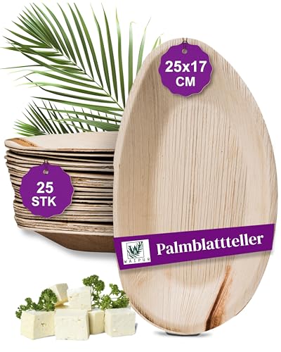 Waipur Bio Palmblatt Teller - 25 Einwegteller Oval 25 cm - Premium...