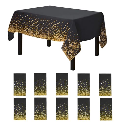 CEILIWEN Lot de 10 nappes noires et dorées jetables pour fête, nappes jetables pour table, décoration de table pour fête, 274x137cm (NOIR OR-10 PAQUETS)