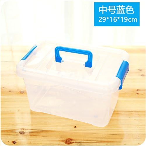 Storage Box Plastic King Size Quilt Cover Transparent Mobile Toys Household Clothing Underwear Storage Box Chest, Medium Blue