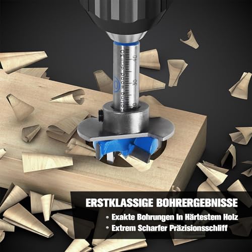 5 Stück Forstnerbohrer Set, 15/20/25/30/35 mm Einstellbare Tiefendichtungen für Eine Präzise Arbeit Lochbohrer Holz Bohrer mit Sechskantschaft, Vielzahn Holzbohrer für Massivholz, MDF, Kunststoff