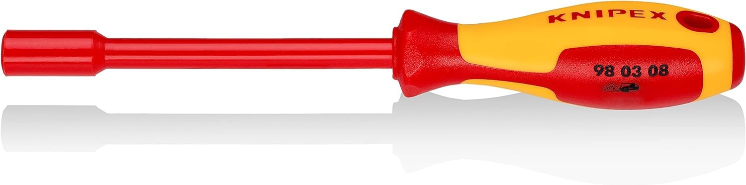Knipex Red Nut Driver With Screwdriver Handle Insulated With Multi-Component Grips, Vde-Tested 237 Mm, 98 03 08