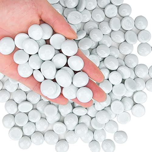 Hisredsun 290 Stück 17-20mm Weiß Glassteine für Vasen Aquarium Blumentopf | 1.35kg Glassteine Deko, Glasnuggets, Flache Marmorperlen, Vasenfüllsteine, Künstliche Kristallsteine