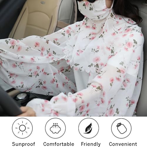 Women Sun Protection Floral Scarf Shawl,Lightweight Cardigan Chiffon Print Mask Integration Cycling Fishing Driving3