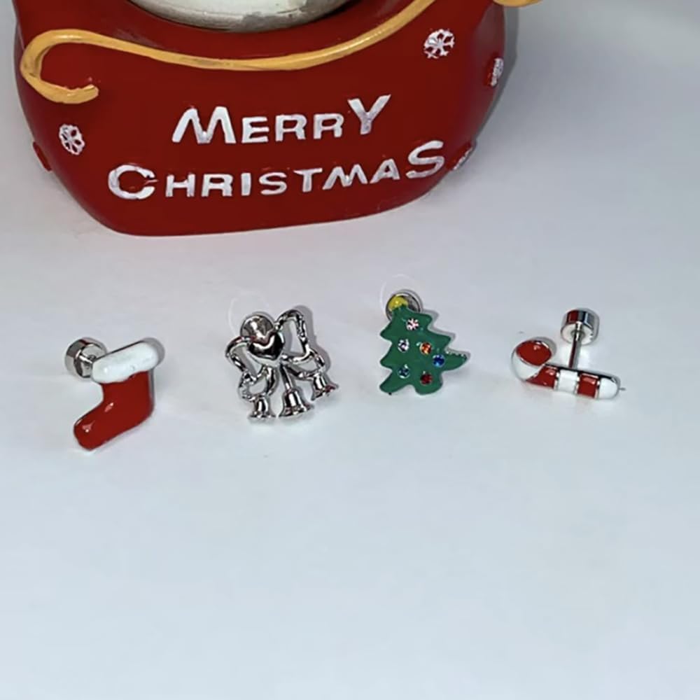 Christmas Candy Cane Cartilage Tiny Stud Earrings for Women Stainless Steel Cute Enamel Xmas Ornament Tragus Screw Flat Back Small Studs Earring Dainty Jewelry Gifts for Daughter Festival Holiday 18G - Image 7