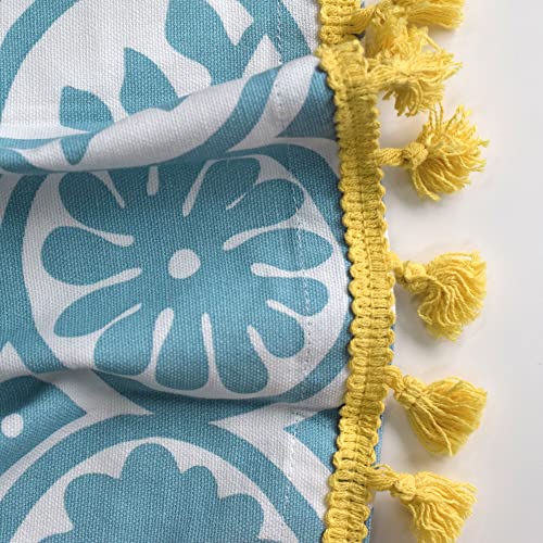 Image of Tranquebar Curtain Co. 152 cm (5 Feet), Blue & Yellow Geometric Print, 1 Piece, 100% Cotton Fabric,Eyelets- Window Curtain 5 Feet