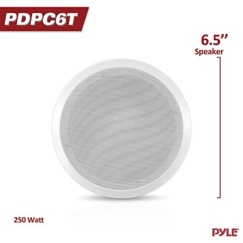 Pyle Home Ceiling Wall Mount Enclosed Speaker - 250 Watt 2-Way Stereo In-Wall / In-Ceiling 6.5" Enclosed Full Range Woofer System W/ 70 Volt Transformer, Rotary Tap Select, Flush Mount -Pdpc6T #TOP1