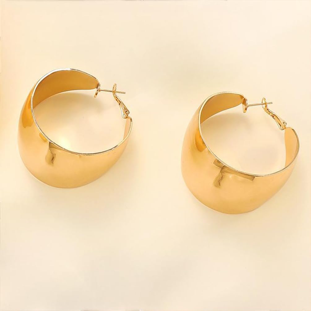 Chunky Gold Wide Hollow Round Circle Hoop Earrings for Women, Statement Large Silver Polished Earring Non Tarnish Retro Party Costume Jewelry Accessories - Image 8