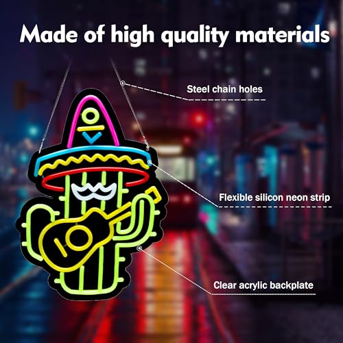 Image of Mexican Hat Cactus Guitar Neon Sign Night light for Bar Club Bedroom Hotel Pub Cafe Wedding Birthday Party Gifts