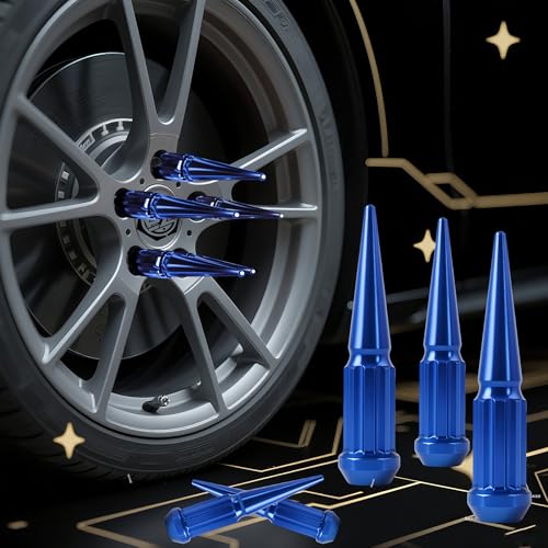 Image of EZAccessory 14x1.5 Spline Spike Lug Nuts 32 Pieces Blue with Key Bulge Acorn Lug Nut for Ford F250 F350 2003-2005 Excursion