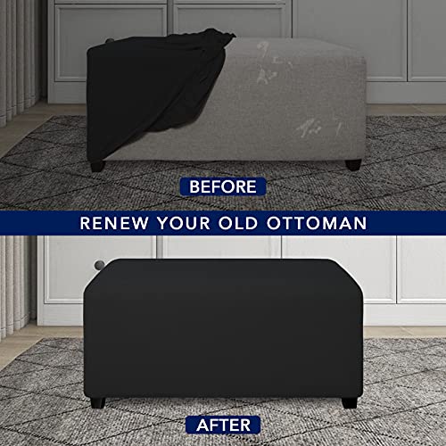 Image of PureFit Stretch Rectangle Ottoman Cover Footstool Cover, Black
