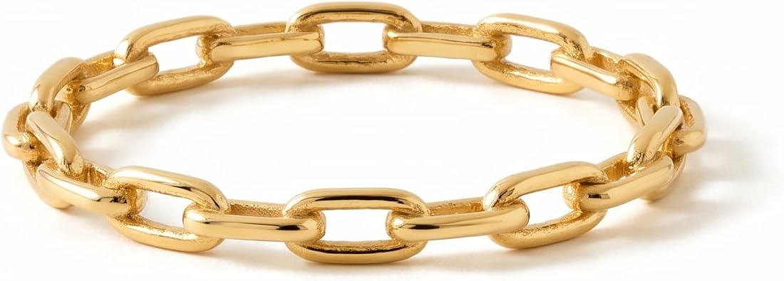 Gelin 10K Solid Gold Paperclip Chain Ring for Women - Dainty Link Band Stackable Ring - Minimalist Gold Band