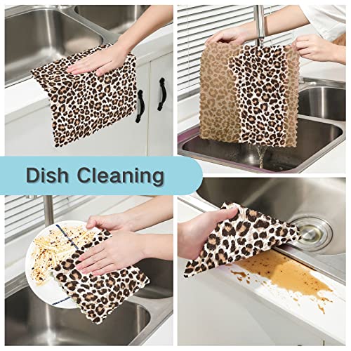 Suabo Leopard Cheetah Print Animal Kitchen Dishcloths, 6 Pack Dish Towels Quick Drying Tea Towels Absorbent Cleaning Towels Tableware Towel For Kitchen Bathroom #TOP1