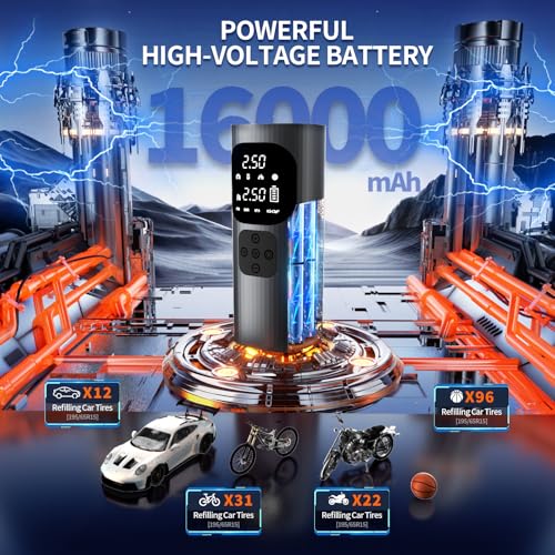 Tire Inflator Portable Air Compressor,3X Faster Portable Air Compressor,16000mAh Cordless Air Pump for Car Tires,150PSI One Click Smart Tire Pump for Car,Motorcycle,Bicycle and Ball,Black — view 2