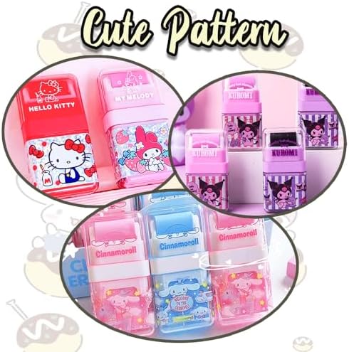 6 Pack Cartoon Kawaii Creative Roller Erasers, Funny Pencil Erasers with Cover and Clean up Roller for Kids Back to School Supplies and Party, Gift Supplies