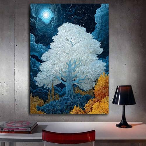 Tableau décoration murale moderne arbre fleurs blanches 80x120cm - 3