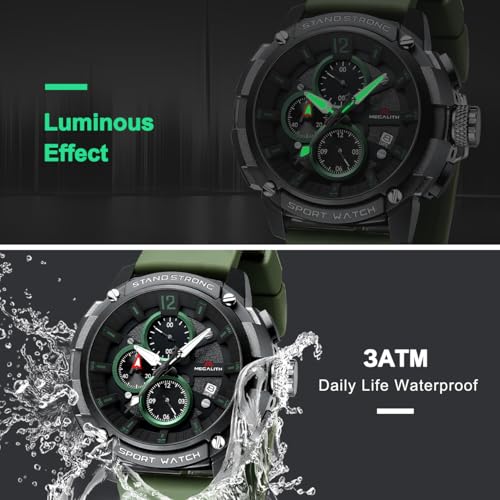 Image of MEGALITH Heavy Duty Watches for Men: Sport Military Analog Wrist Watch | 1 /10 Sec Chronograph, Large Face, Silicone, Waterproof Luminous, Black Everyday Watch, Work Outdoor,Gifts for Husband Father