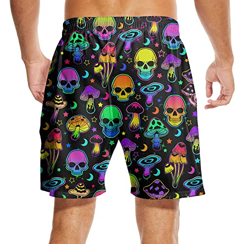 Skull Mushroom Mens Swim Trunks with Compression Lined 7'' Inseam Skull Quick Dry Beach Shorts with Pockets XL2