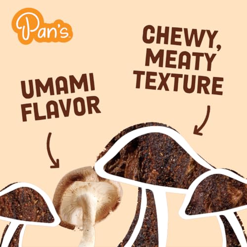 Pan's Mushroom Jerky, Organic, Vegan Snacks, Dried Mushrooms Shitake, Plant based Jerky, Meatless Jerky, Gluten Free, High in Fiber, with Applewood BBQ flavor (2.2 Ounce, Pack of 1)