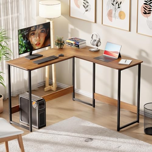 Image of Lukzer Engineered Wood L-Shaped Corner Study and Computer Laptop Table for Home or Office | MST-007 /Black & Oak Brown | Multi-Functional Gaming Station and WFH Desk with Metal Frame