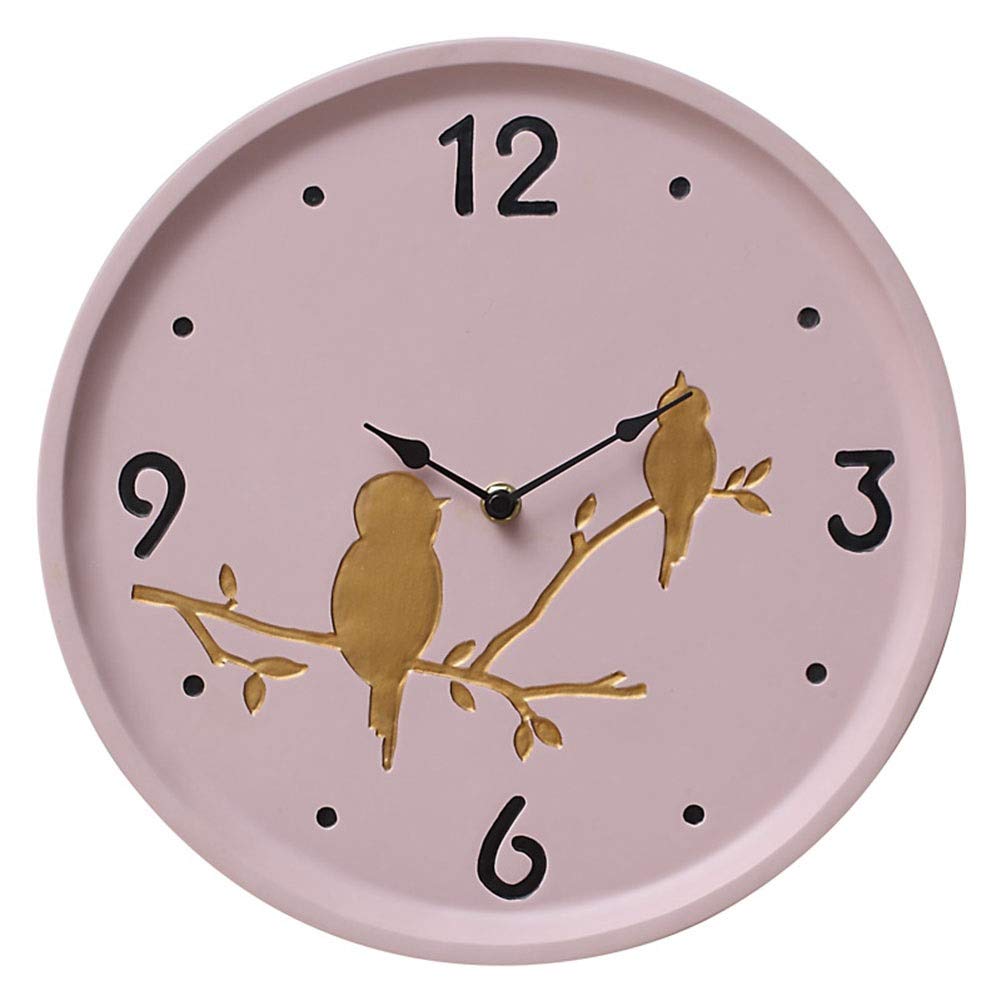 PHULJHADI Relojes de Pared Nórdicos Modernos Creativos Que Funcionan con Pilas sin Tictac Silencioso Cuarzo Rústico Pájaro Decoración Personalizada Dormitorio Sala de Estar Reloj/Pink