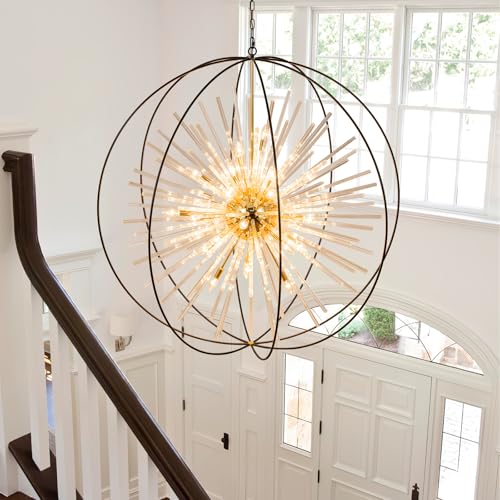 Image of Vezzio Black and Gold Crystal Chandelier for High Ceiling Foyer Entryway