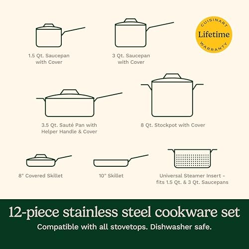 Miniatura 9 de Cuisinart Juego de utensilios de cocina de acero inoxidable de triple capa PureClad de 12 piezas, PCT-12