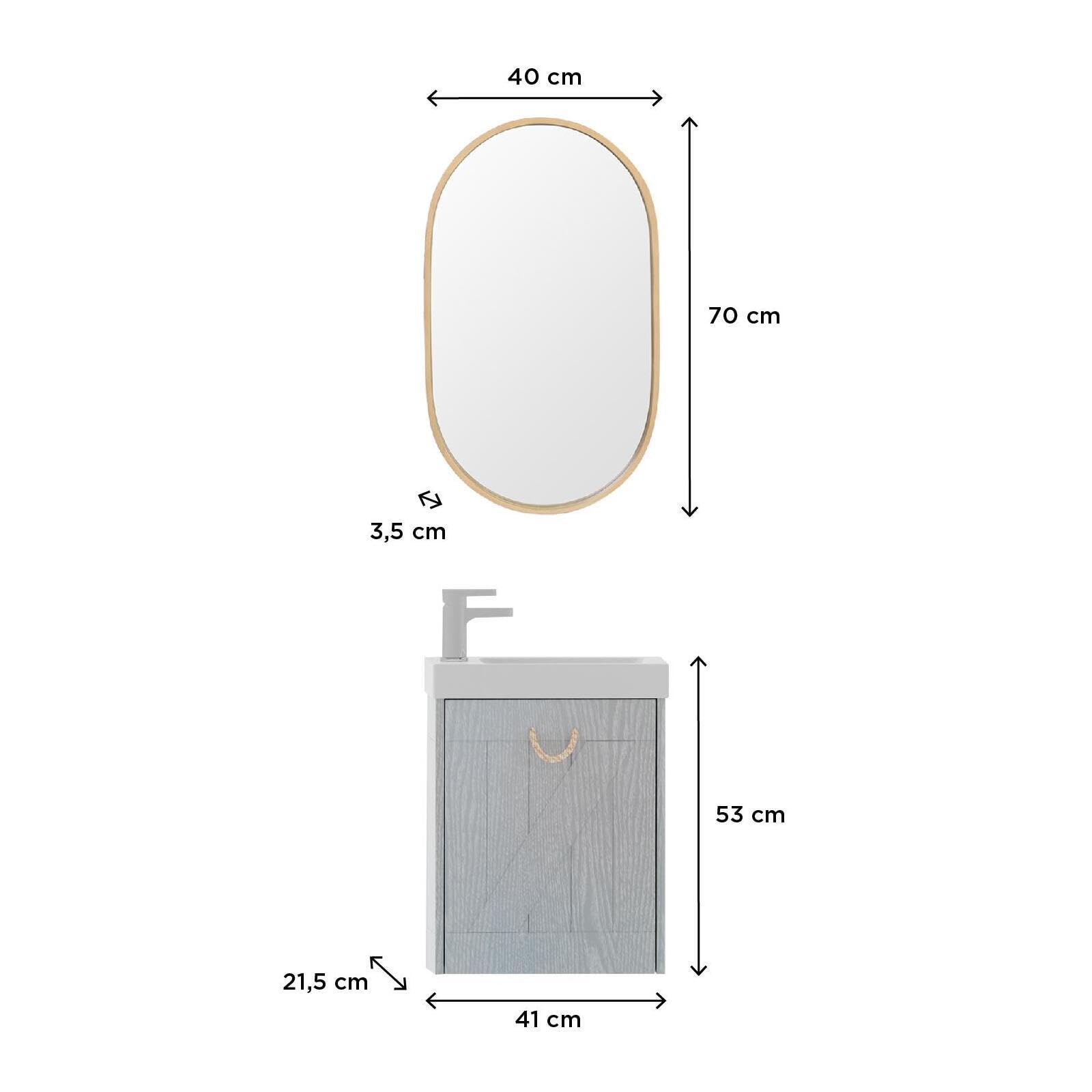 MOB-IN Meuble Lave-Mains Gris Bord de mer + Miroir Mistral